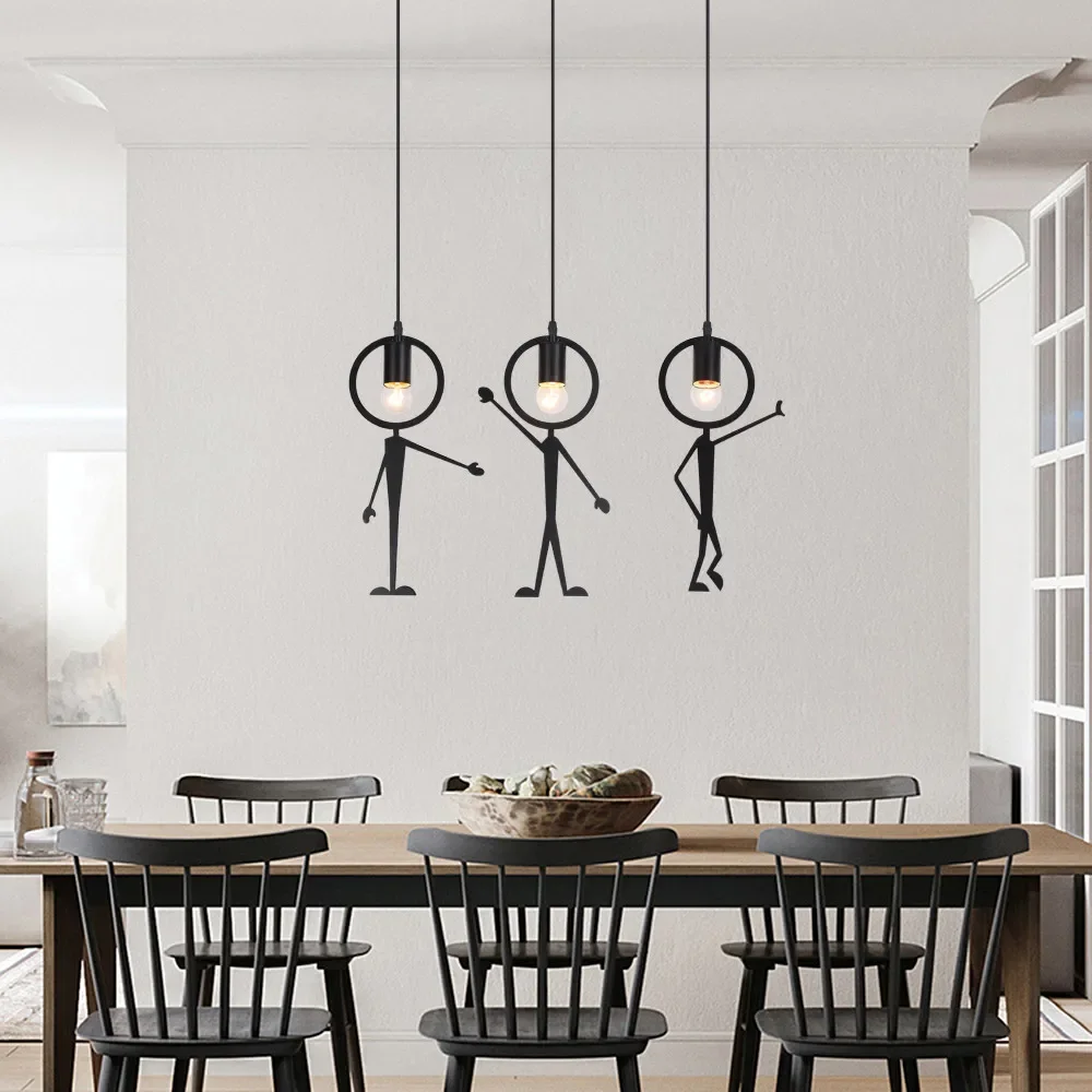 Vintage Iron Little Man Modern Arts black Chandelier LED Ceiling Lamp Children Bedroom Black Decora bedroom girl Pendant Lights