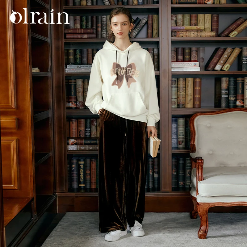 

Женская толстовка OLrain с принтом бабочек и бантом, новинка 2026 года, повседневная свободная мягкая винтажная толстовка с длинным рукавом, пуловер N56QR93293