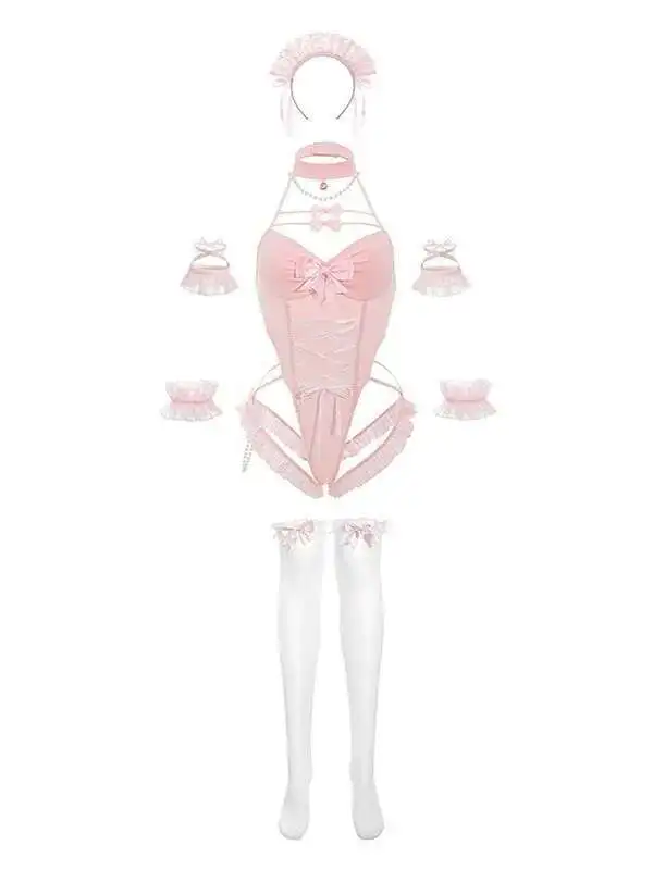 Seksowne, czyste pożądanie, perła, dekolt w serduszko, wiązane na szyi, otwarte krocze, body, sukienka damska, elegancka siateczka, koronka, prześwitująca, słodka bluzka damska I6CH