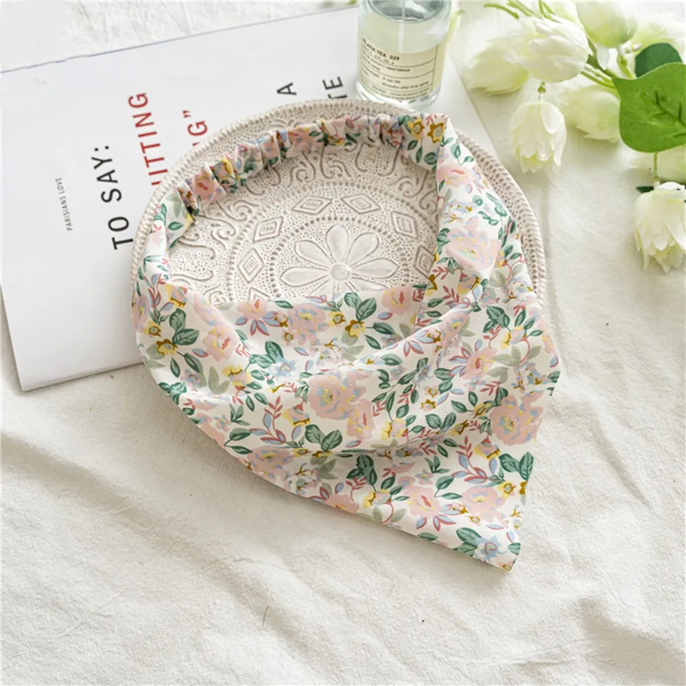 Summer Floral Printting Hair Scarf Scrunchies Vintage Triangle Bandanas Headband Elastic Hair Bands Turban Women Hair Accessory