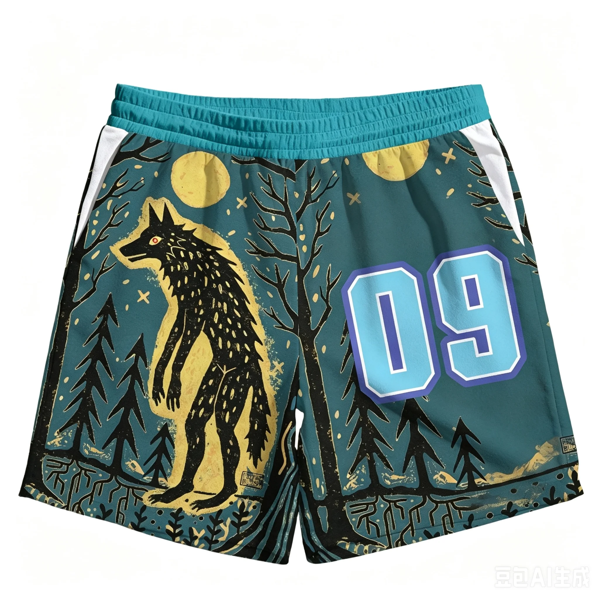 Retro Forest Werewolf Moon Night Tree Illustration 3D Printing Leisure Sports Breathable Training Men and Women Daily Shorts