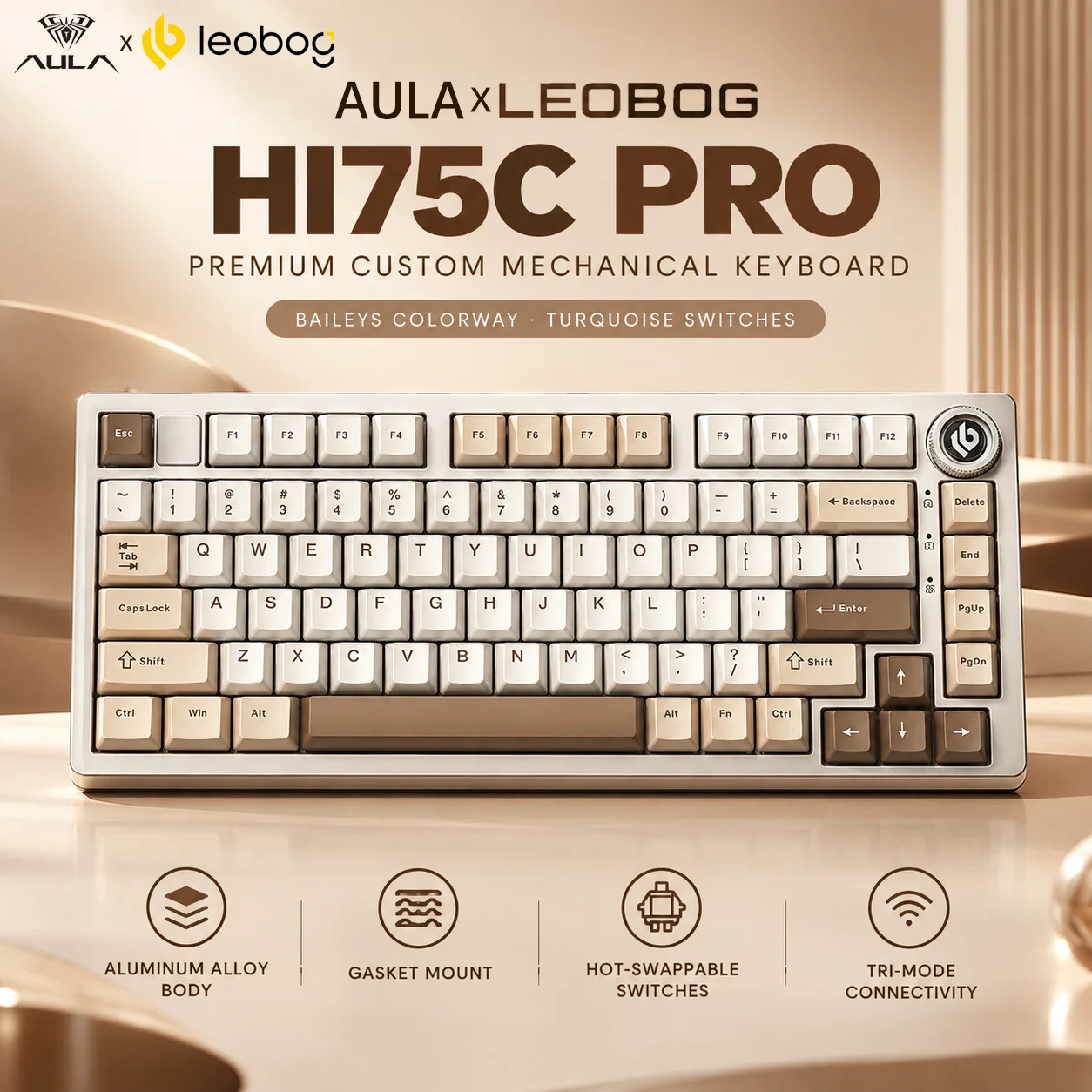 AULA × LEOBOG Hi75C Pro Gaming Mechanical Keyboard 81Key Gasket Hotswap Tri-mode Wireless RGB Aluminum Case PBT Keycaps