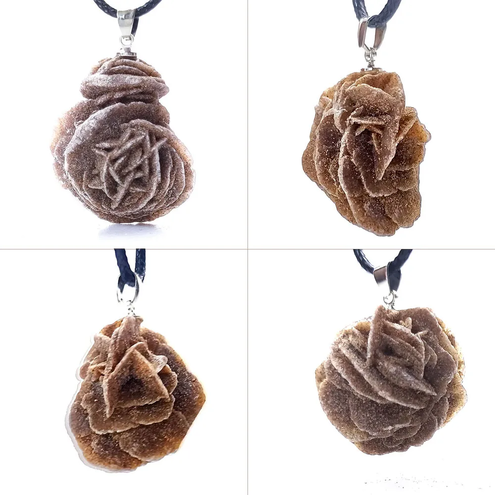 Natural Moroccan Desert Rose Stone Pendant Necklace Irregular Raw Stone Gem Mineral Specimen Necklace Men Women DIY Jewelry Gift