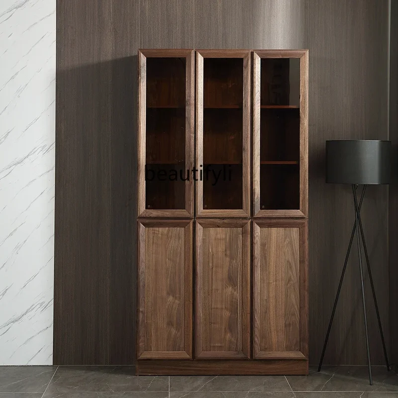 

Горячие продажи: Комбинированный книжный шкаф из массива черного ореха с стеклянными дверцами от пола до потолка для дома