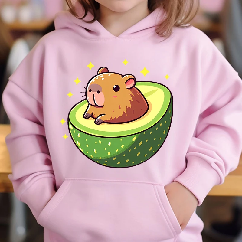 Schattige Capibara Houdt Van Bubble Tea Kids Hoodie Roze Plus Fluwelen Trui Herfst En Winter Tops Voor Meisjes