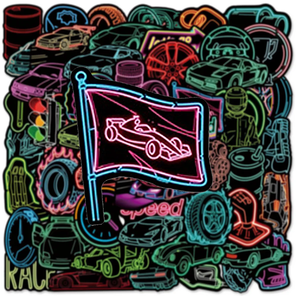 

10/30/50pcs Cartoon Neon Racing Car Graffiti Stickers Kid Toy DIY Notebook Suitcase Bike Laptop Cool Waterproof Sticker for Gift
