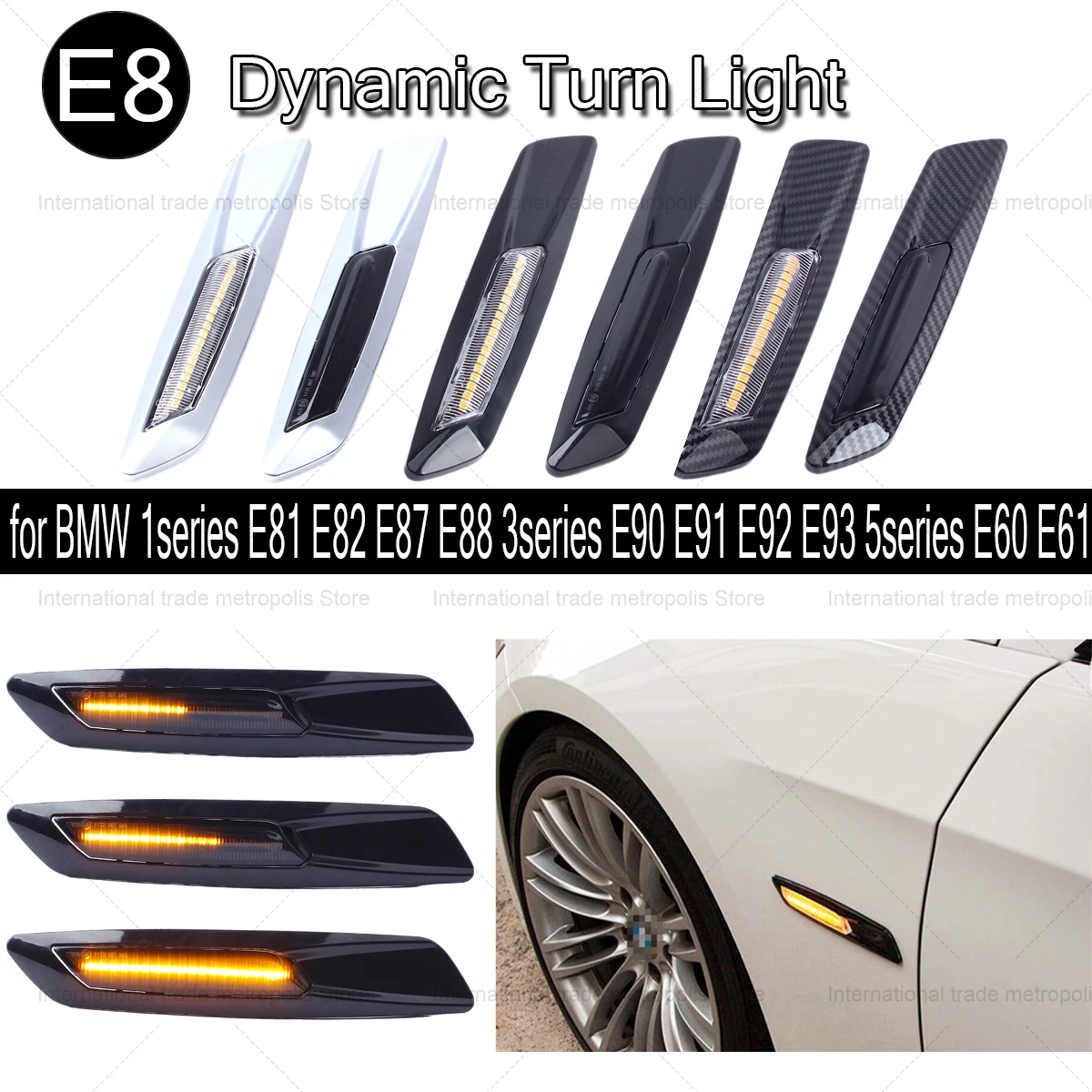 

Car Led Side Marker Flowing Water Flicker Turn Light for BMW 1series E81 E82 E87 E88 3series E90 E91 E92 E93 5series E60 E61