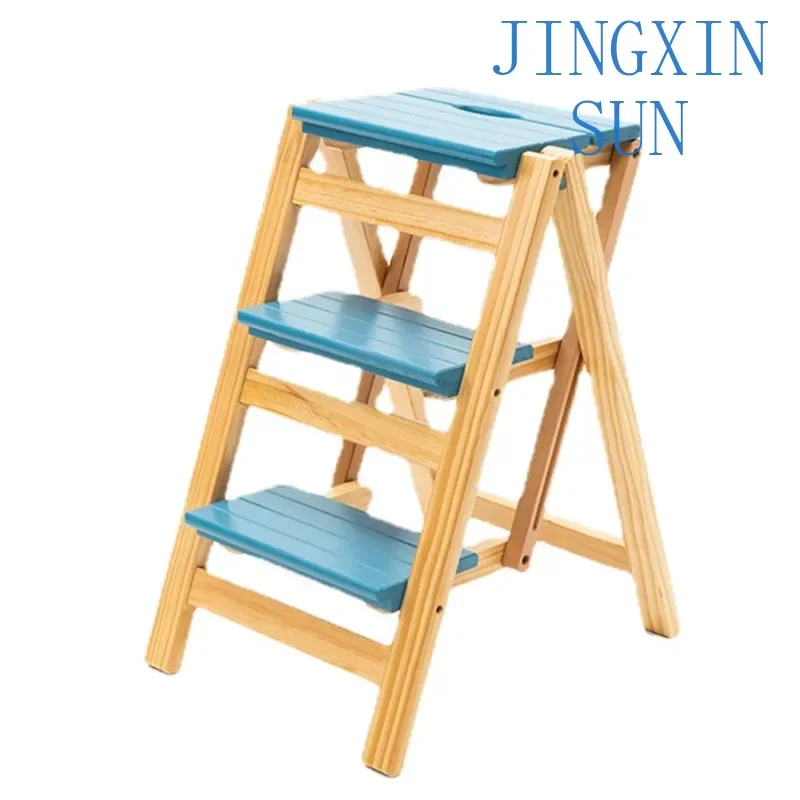 Weight-bearing 150kg High Stools Kitchen Indoor Wood Ladder Chair Multifunctional Step Ladder Thickened Fold For 3 Step Ladder