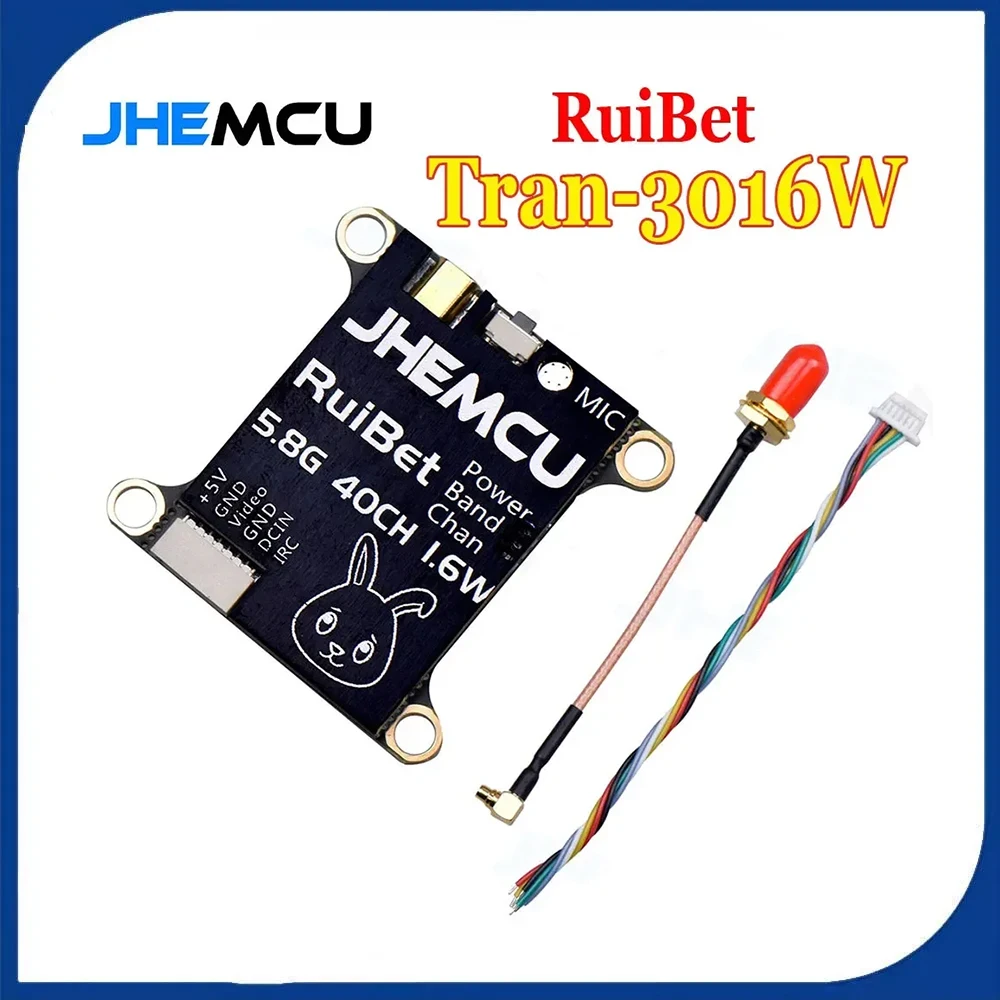

JHEMCU RuiBet Tran-3016W 5.8GHz 40CH Adjustable VTX - 25mW to 1.6W, 2-6S for FPV Racing Drones (30x30mm Mount)
