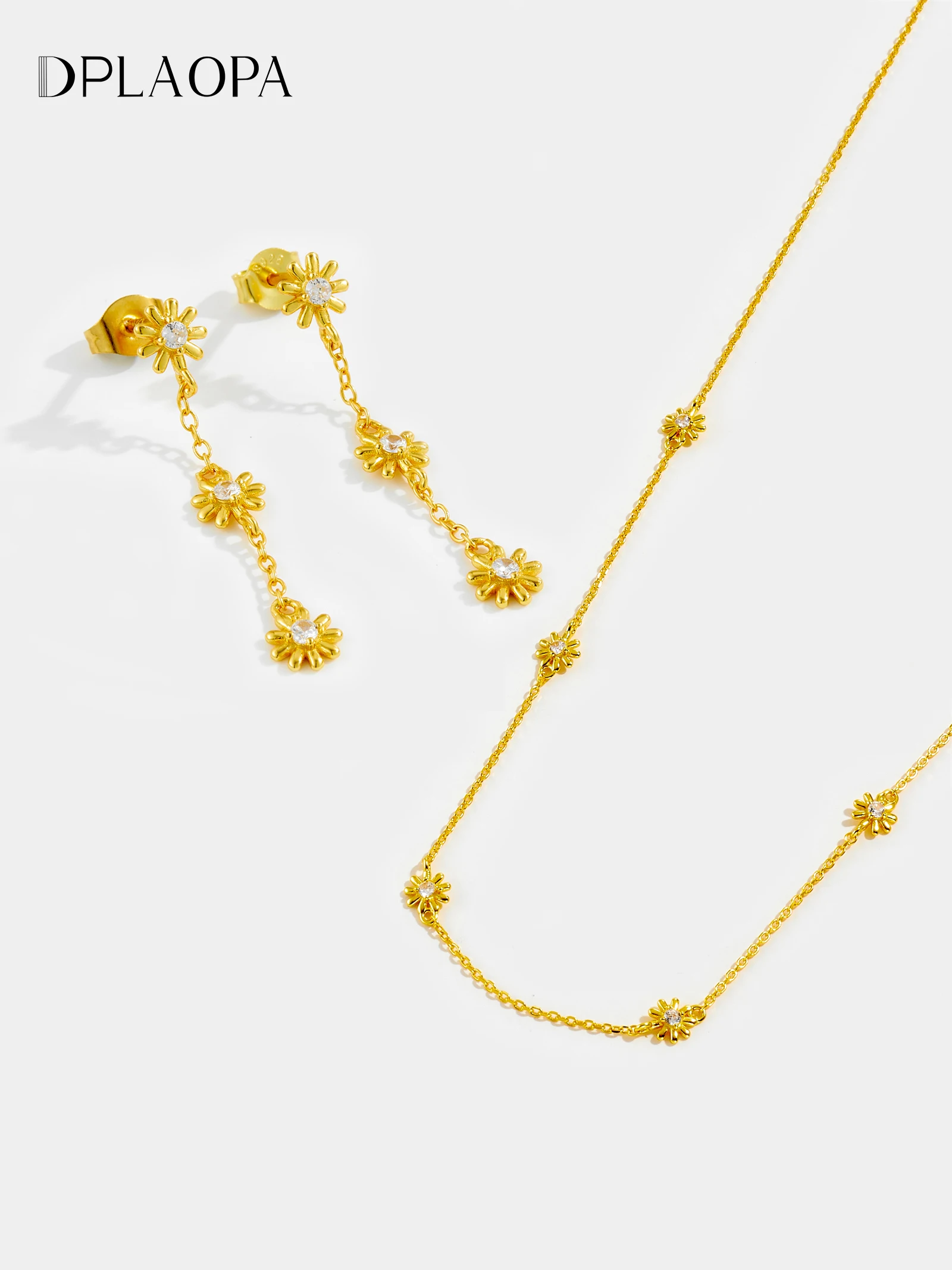 

DPLAOPA Стерлингового Серебра 925 пробы Цветочные Серьги Длинное Ожерелье Комплект Ювелирных Изделий Женщины Роскошные 2025 Модные Изящные Ювелирные Изделия Подарок
