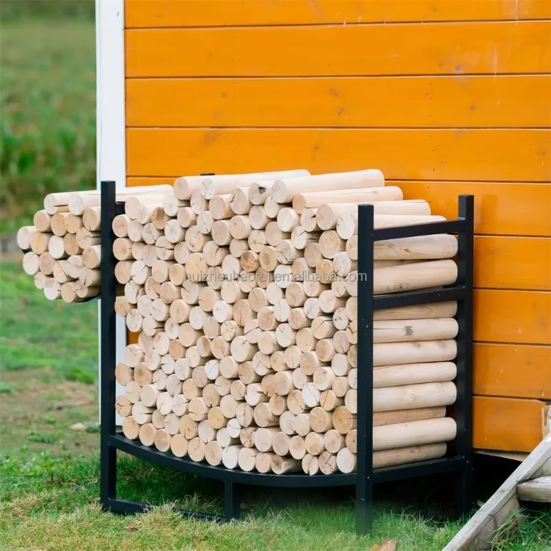 3 Feet Indoor/Outdoor Modern Steel Heavy Duty Fireplace Storage Firewood Rack with Kindling Holder