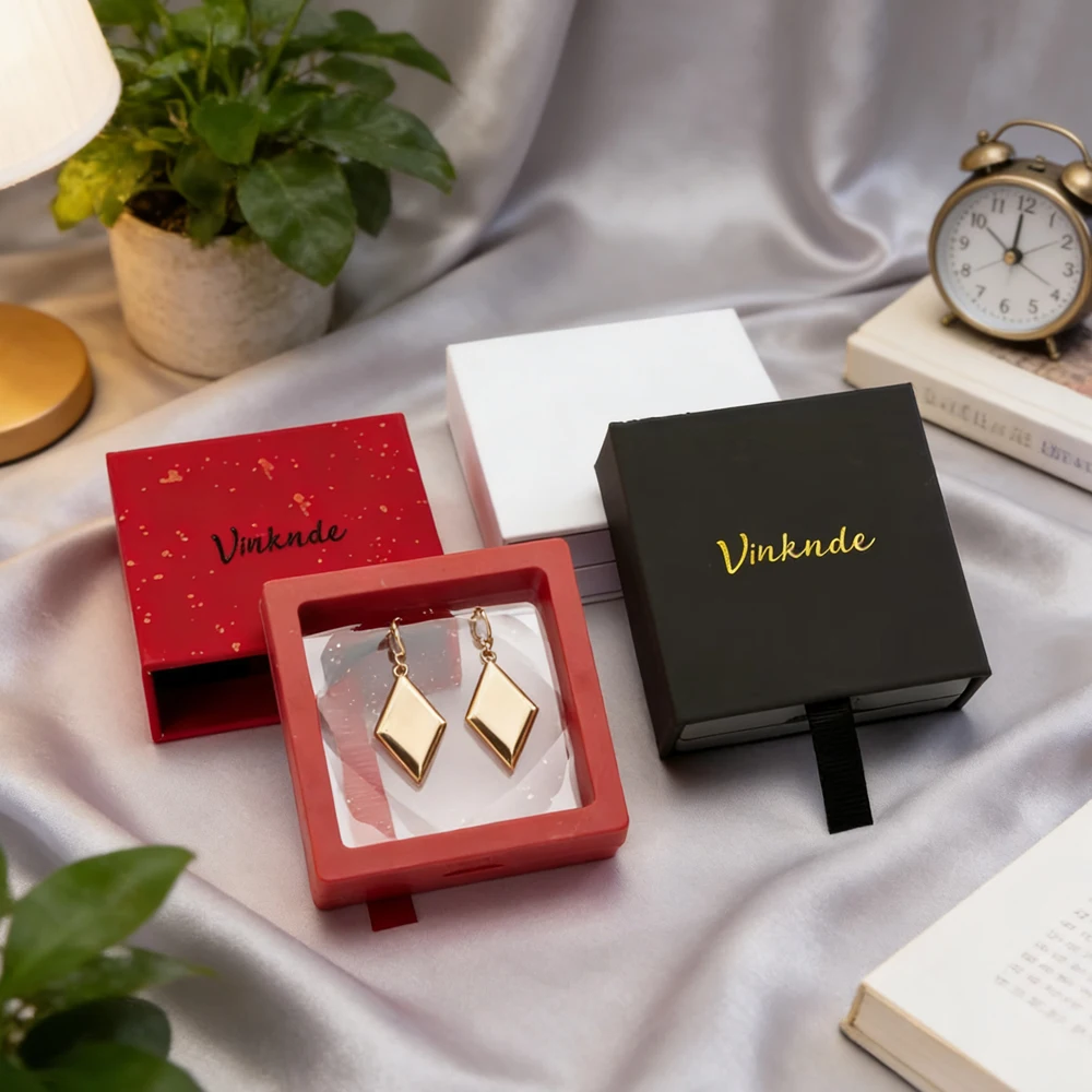 

10Pcs Custom PE Film Jewelry Storage Box Travel Earring Ring Bracelet Organizer Gift Boxes Paper Drawer Anti-oxidation Dust Case