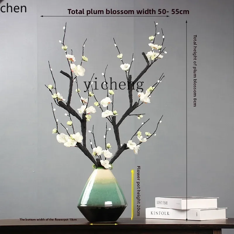color glaze ceramic pot with classical plum blossom potted simulated flower set Chinese floral decoration flower decoration