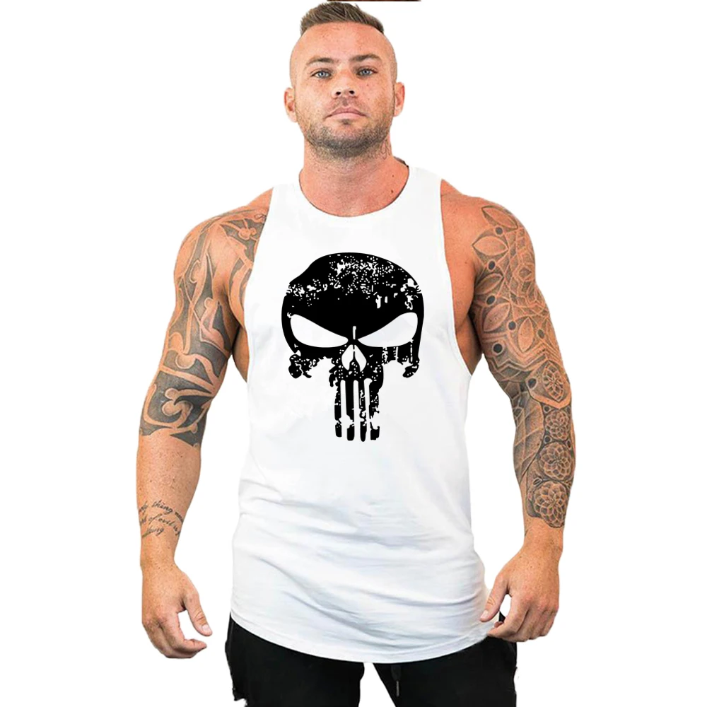 New Hot Sale Mens Skull Printed Tank Top Breathable Cool Vest Running Shirt Cotton Tees Bodybuilding Singlet Fitness Sleeveless