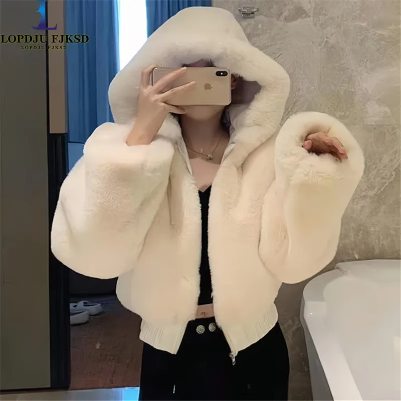 Parkas courts chauds en fausse fourrure pour femmes, manteau de luxe, vestes en fourrure artificielle, ourlet élastique noir, optique d'hiver, sexy, 2024