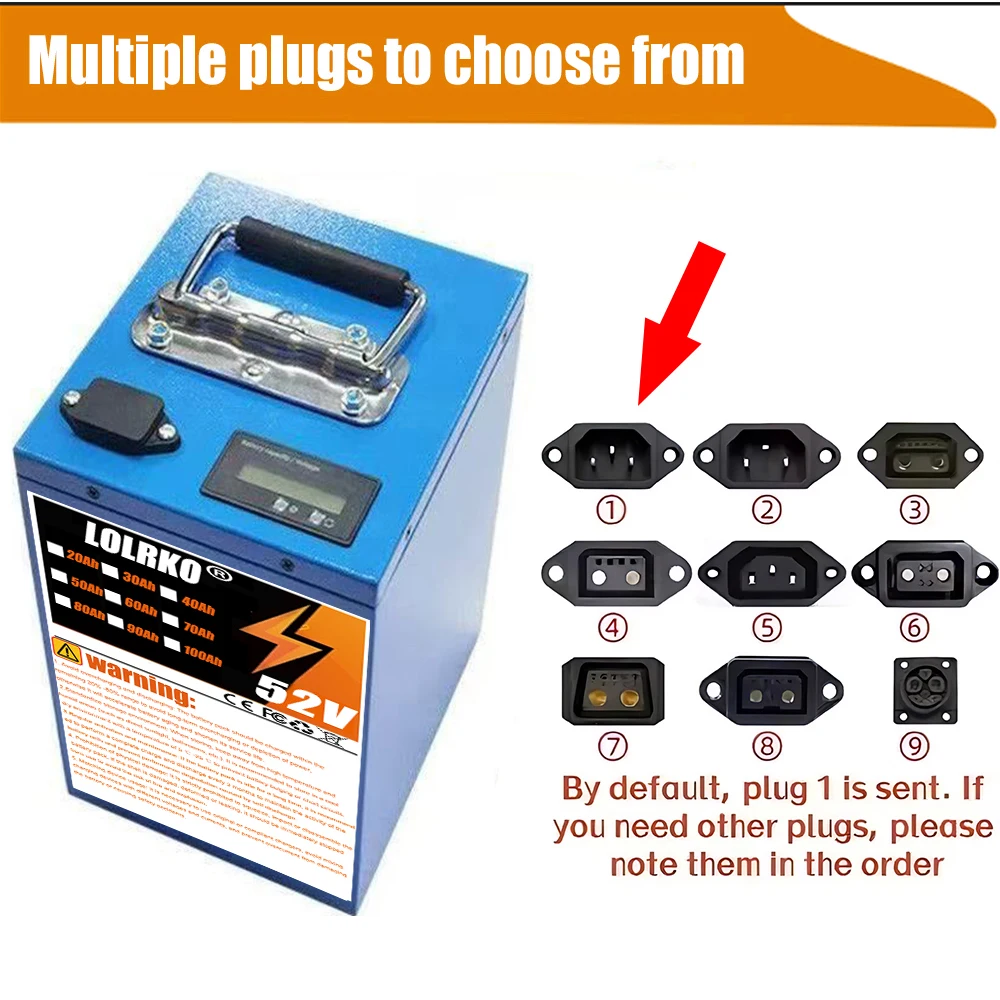 52V 20-100Ah, 100Ah 18650 lithium battery packs, suitable for electric two-wheeled/three-wheeled vehicles