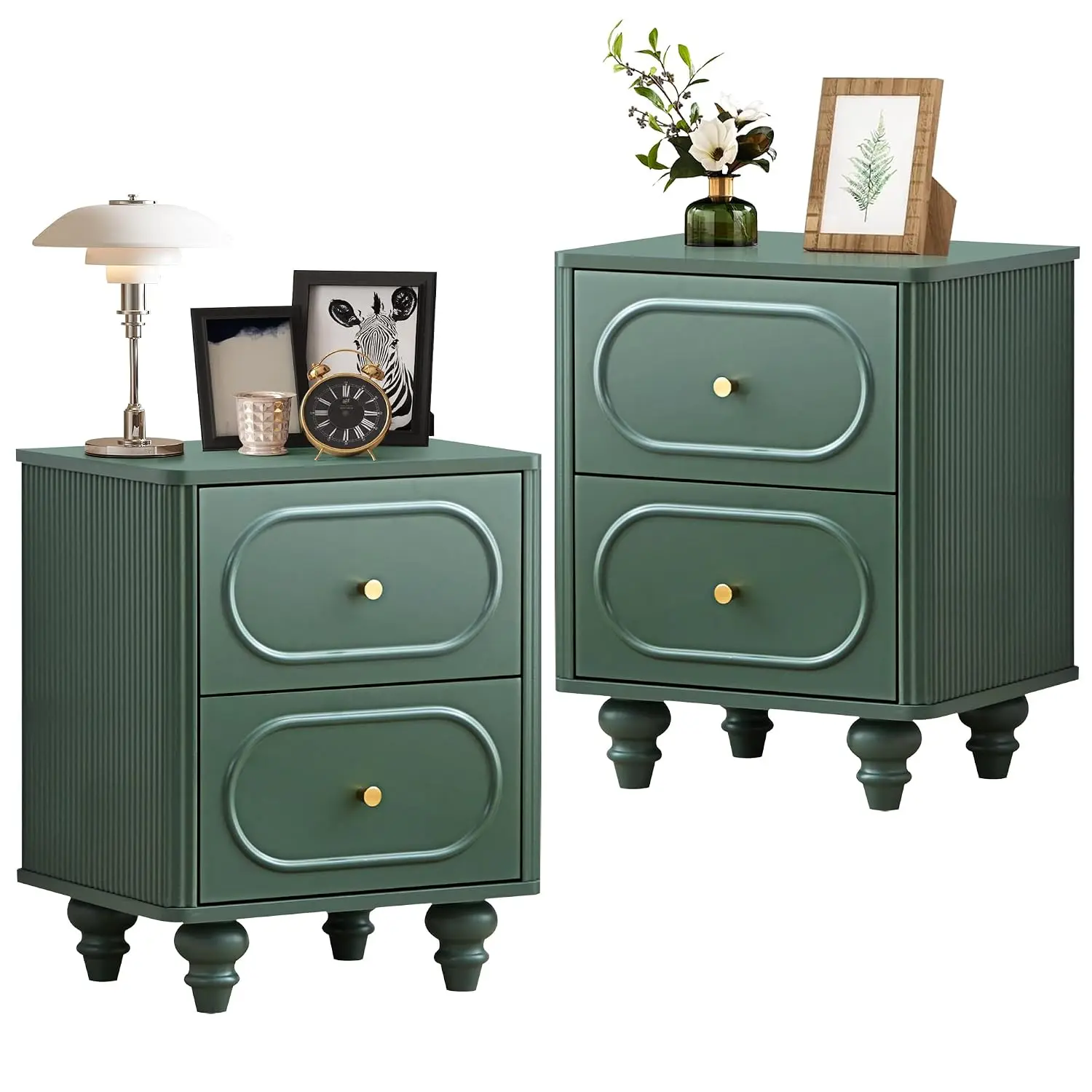 2 Drawer Fluted Nightstand Set of 2, Mid Century Modern Farmhouse Night Stand Small End Table Bedside Table, Customized