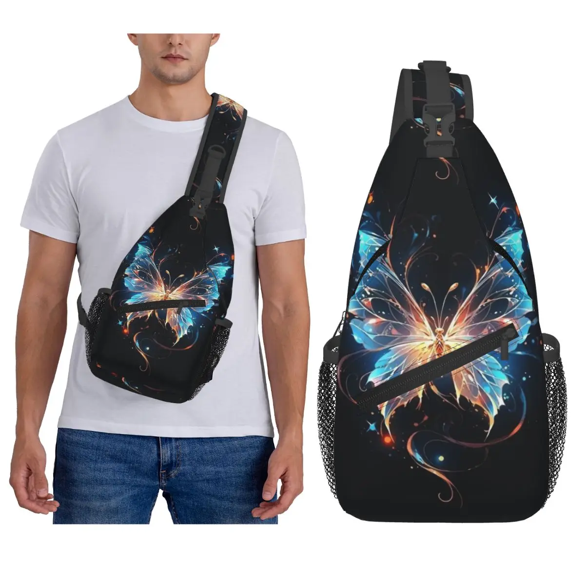 

Fantasy Butterfly Chest Bag Men Sling Crossbody Backpack Chest Bag Traveling Hiking Daypack Shoulder Bag