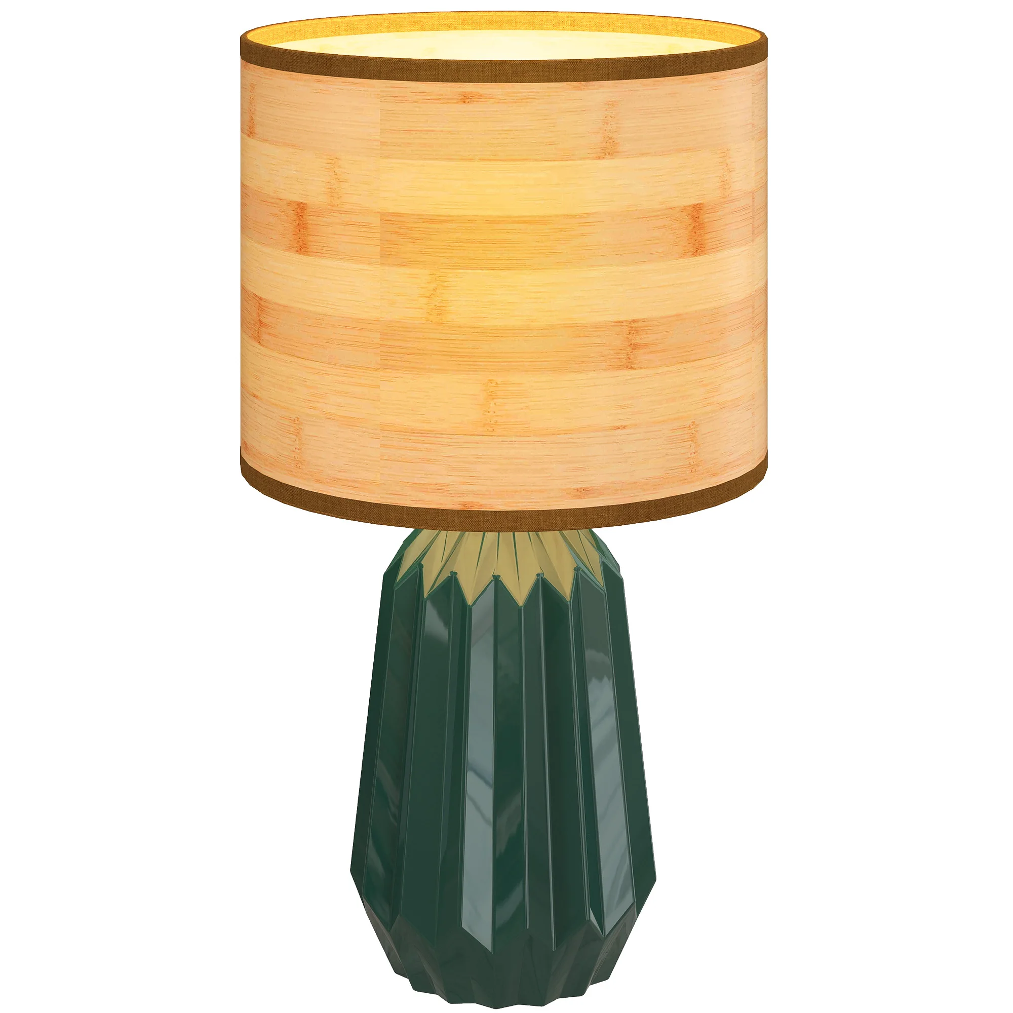 HOMCOM Lámpara de Mesa con Base de Cerámica y Pantalla de Lino Estilo Retro para Dormitorio 40W Verde y Madera Natural