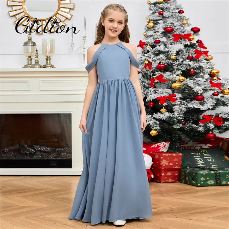 Chiffon Junior Bruidsmeisje Jurk Voor Kinderen Feestelijke Viering Verjaardagsavondfeest Bruiloft Verkiezing Bal Ceremonie Prom