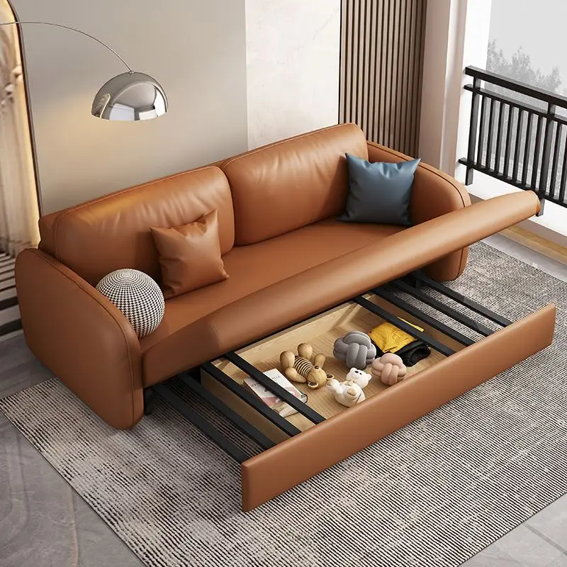 GEDO 2026 Luxury Italian Leather Sofa Bed Convertible Folding Couch Storage Genuine Leather Living Room Inflatable Metal Frame