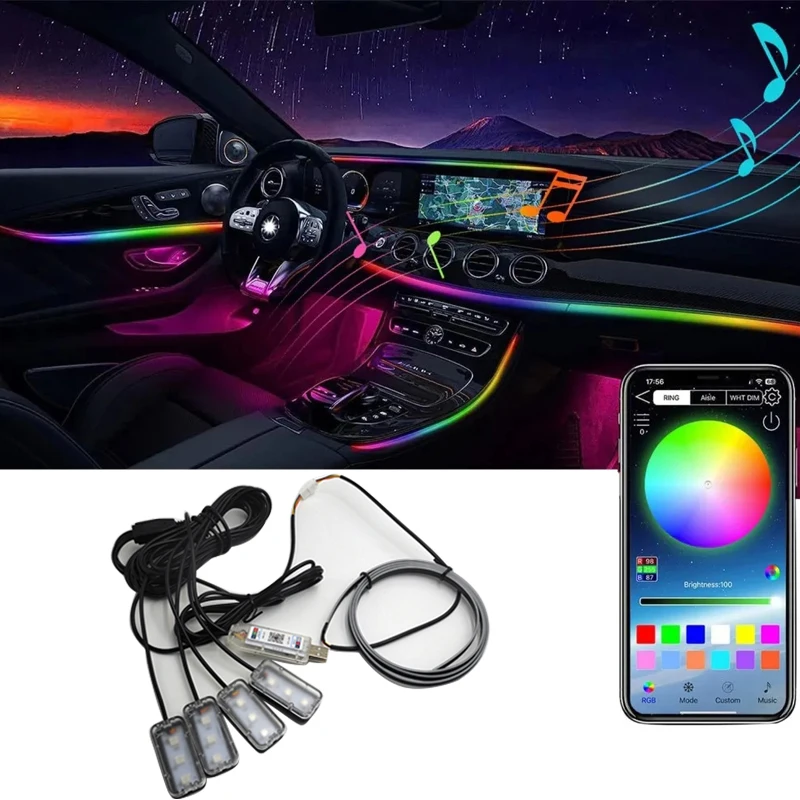 

Car LED Interieurs Foot Ambient Light With USB Music Control App RGB Auto Interior Decorative Atmosphere Light for BMW E90 F10