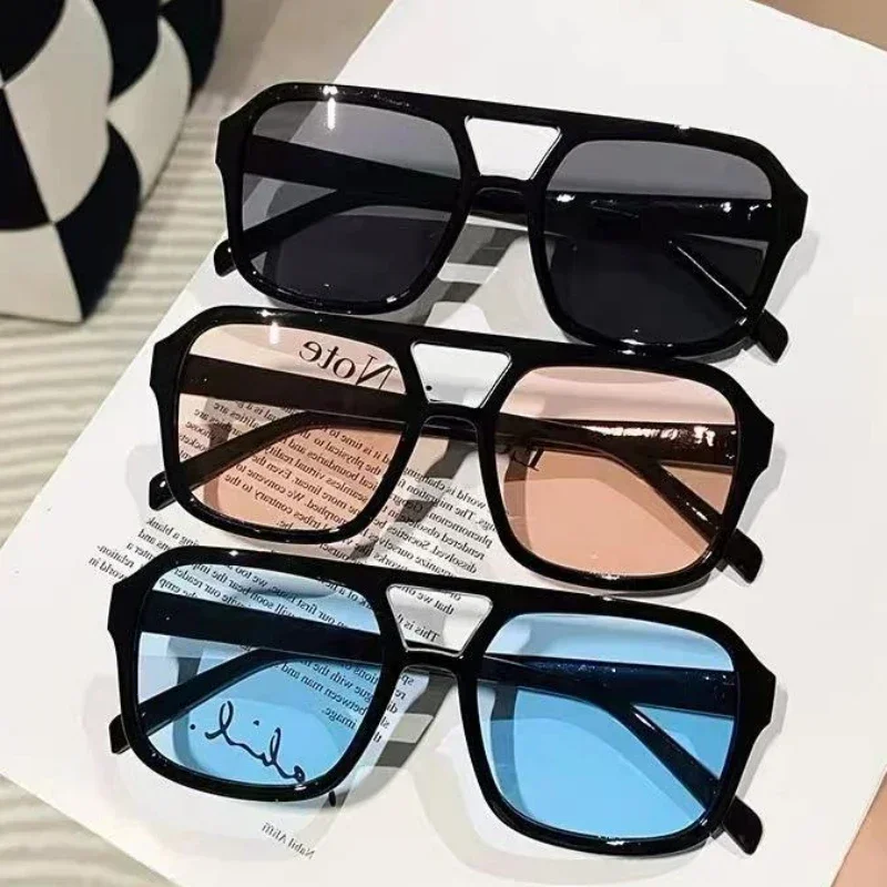 2024 Double Bridge Square Women Sunglasses Vintage Brand Designer Men Sun Glasses Shades Female Exaggerated Oversize Sunglasses