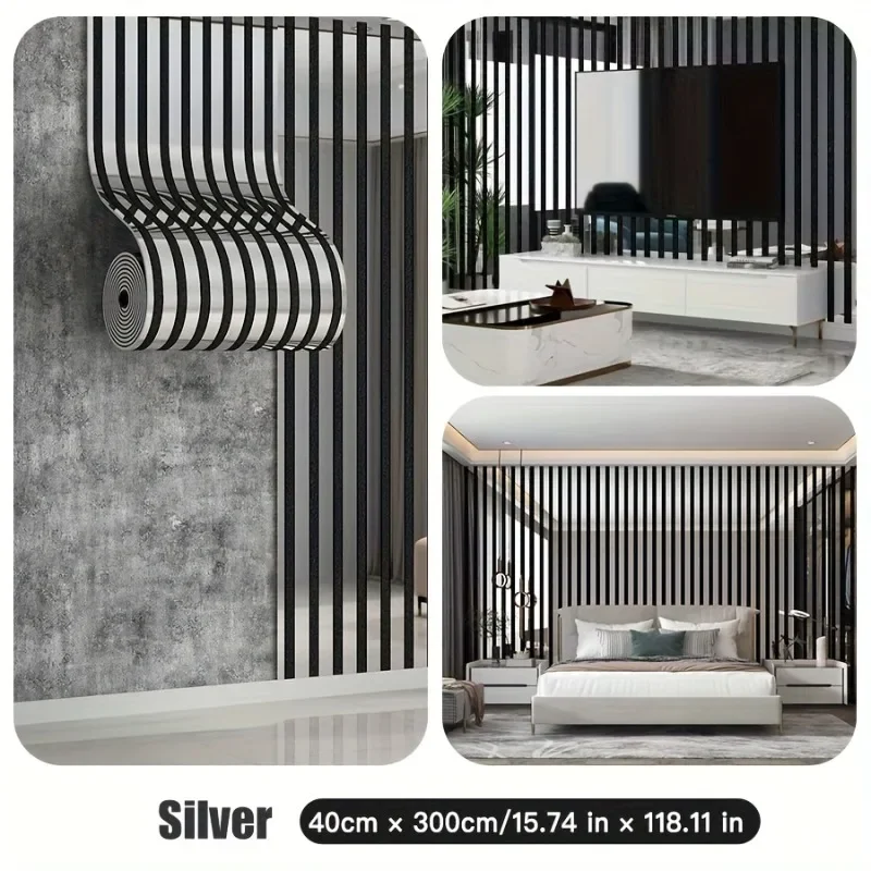1/2/3Rolls 300cm X 40cm Self-adhesive Large Roll Wall Panels Luxury Mirror Embossed and Metallic Grille DIY Wall Sticker TV Back