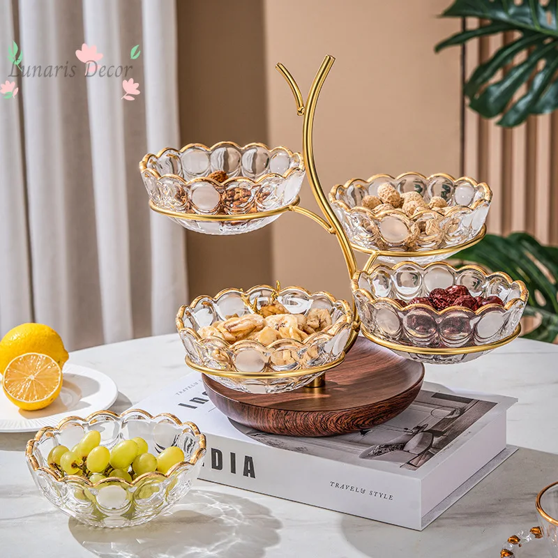 Light luxury fruit plate fruit and vegetable household fruit bowl snack snack grid glass bowl set
