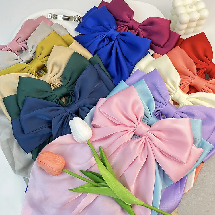 30 Solid Elegant Satin Bow Hairpin Women Girls Spring Hair Clips Headwear Ponytail Hairclips Barrettes Girls Hair Accessories