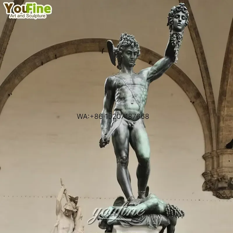 Wmwmnu Life Size Outdoor Garden Perseus and Medusa Head Vintage Bronze Statue for Home Decor Yard Art Sculpture