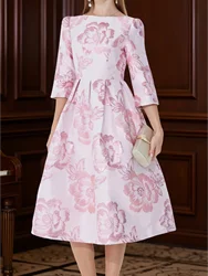 Elegant Luxury Jacquard Dress for Women Evening Boho Floral Fashion Clothing Vintage Ladies Party Vestidos tea party dresses
