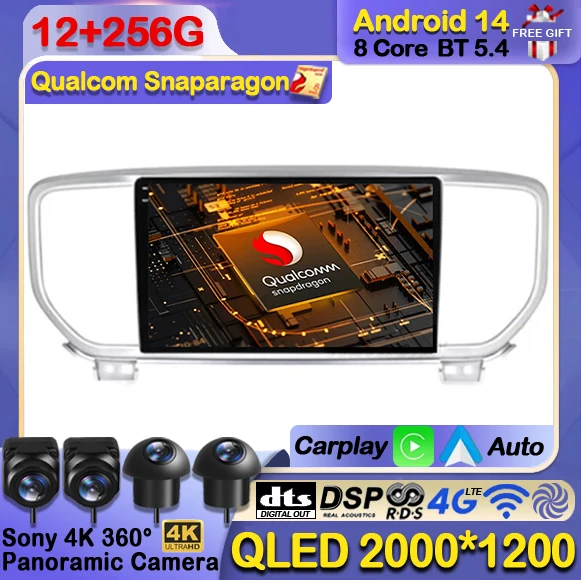 

Android 14 Car Radio For Kia Sportage 4 QL 2018 - 2022 Multimedia Stereo Video Player Navigation GPS 4G WIFI Carplay Auto QLED