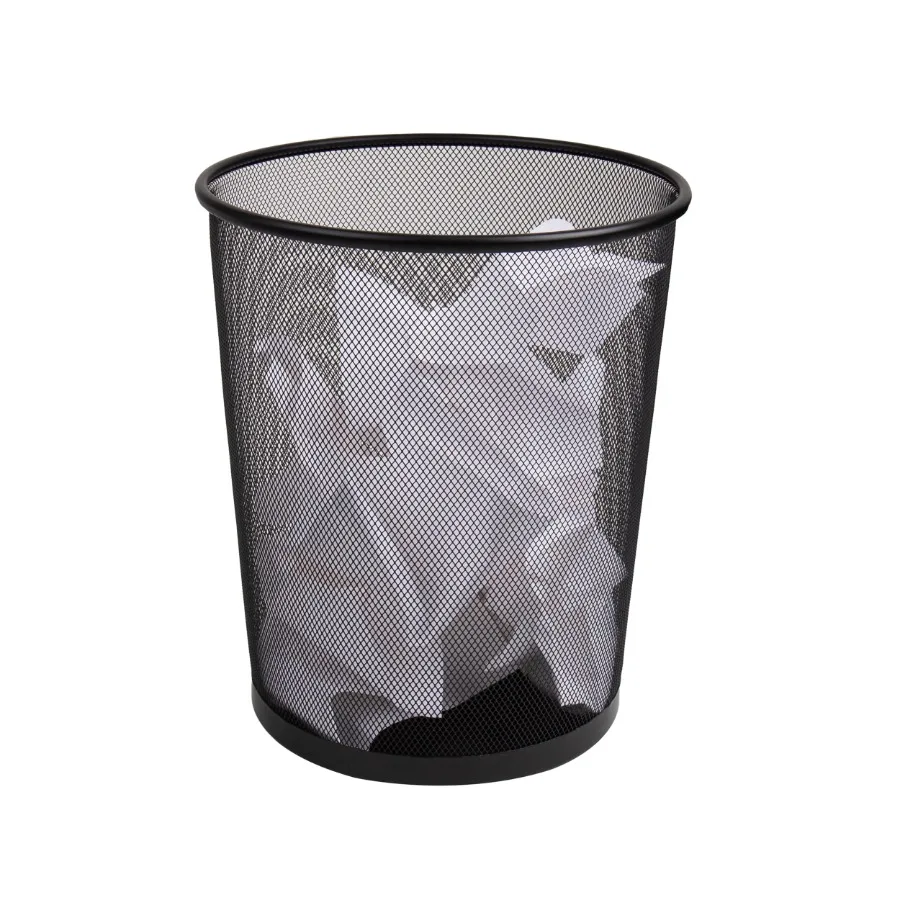 

Mesh Trash Can with 16.65L Capacity for Office Use Round Metal Waste Paper Basket in Black Finish Ideal for Desk or Corner Plac