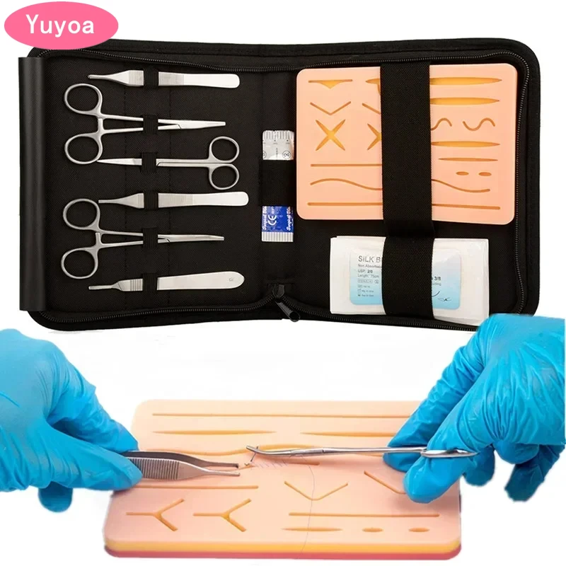 Dental Silicone Suture Pad Kit Skin Medical Sugical Suture Practice Model Trainer Set with Tools Set