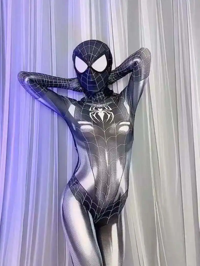 Sexy Black Cat Superhero Cosplay Costume For Spider Women Halloween Costume Christmas Tight 3d Printing Bodysuit Jumpuit Toys