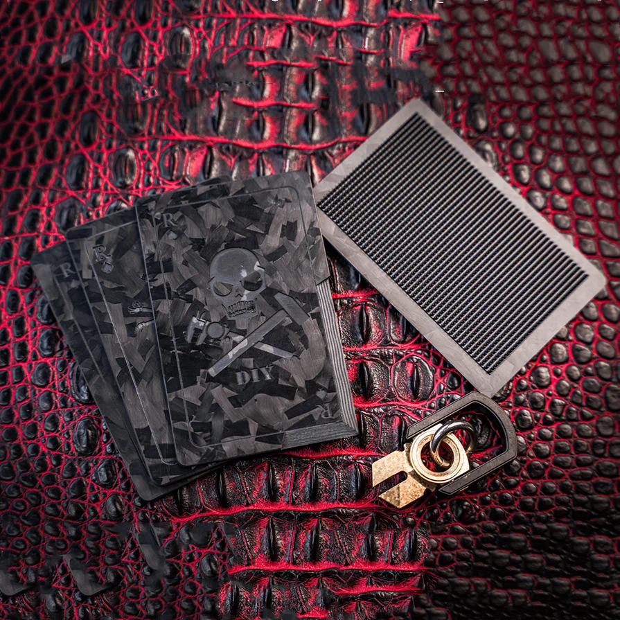 Wrought Carbon Black Knife Card Carbon Fiber Patch Skull EDC Tactical Hammer Vernier Calipers R of Spades Poker with Hook