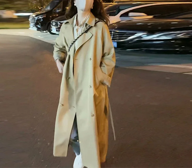 

Хаки Тренч женский средней длины 202, весна/осень, новое маленькое повседневное пальто в корейском стиле