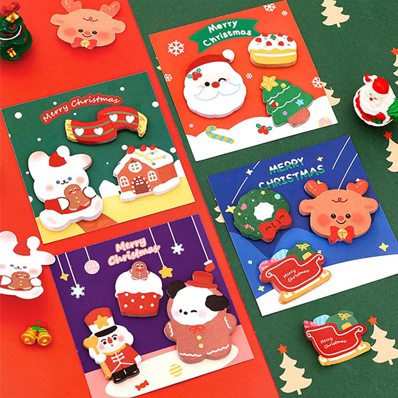 20 Sheets Merry Chrismas Memo Pad Sticky Notes Pad snowman sock Santa Claus Deer Decorative Stationery Stickers Christmas gifts