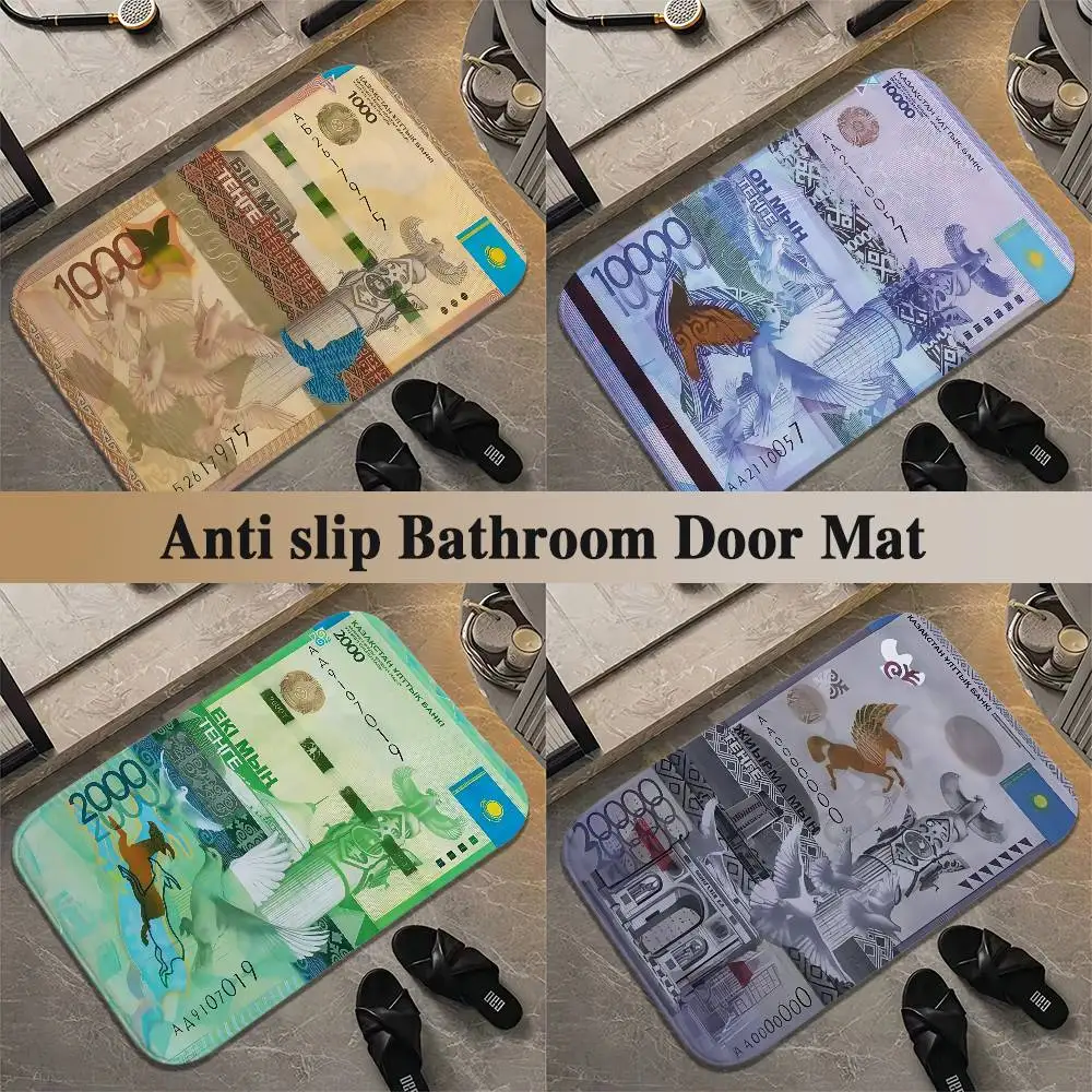 

Kazakh Banknotes Floor Mat Printed Large Carpets Living Room And Bedroom Carpets Bathroom Anti Slip Door MATS Small Carpets