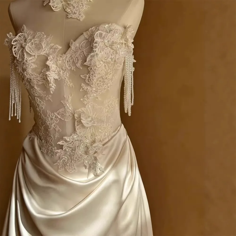 Cetim sereia vestido de casamento para noiva simples feminino fora do ombro rendas apliques vestido de noiva personalizado vestidos de ocasião formal