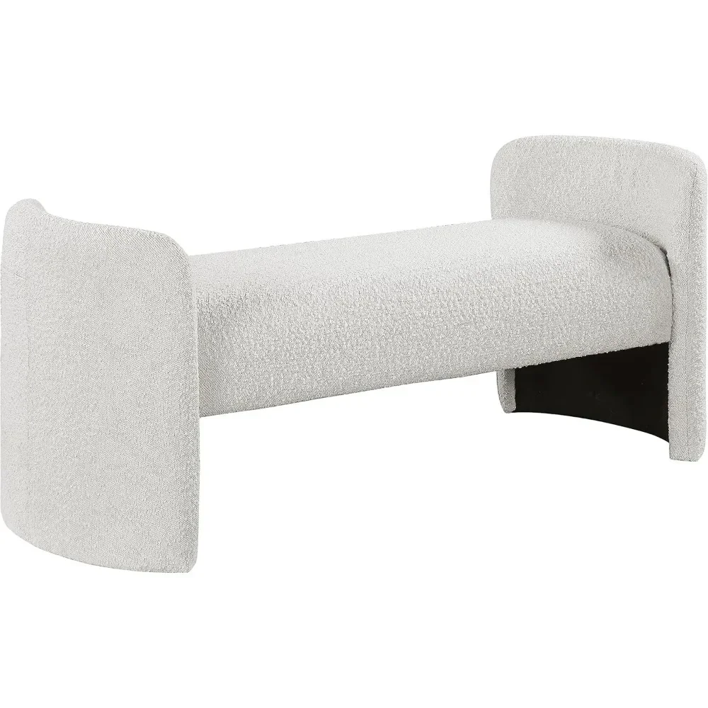 Furniture Collection Modern | Contemporary Boucle Fabric Upholstered Bench With Rounded Arms, Cream, 52.5