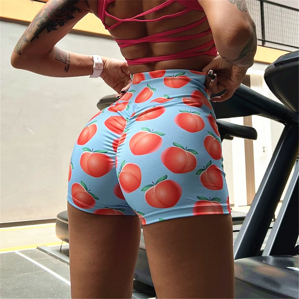 2024 Nylon Fruit Doughnut Butt Yoga Shorts Fitness Sport Gym High Waist Booty Squat Proof Scrunch Active Wear Shorts