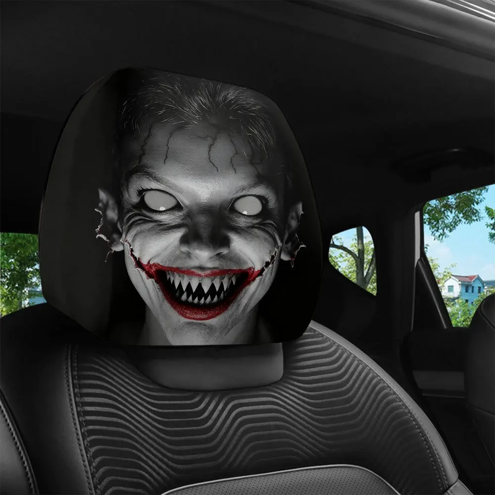 2pcs Evil Clown Cracked Print  Headrest Covers, All-Season Use Soft Comfortable Fabric Durable Easy Fit Installation Halloween