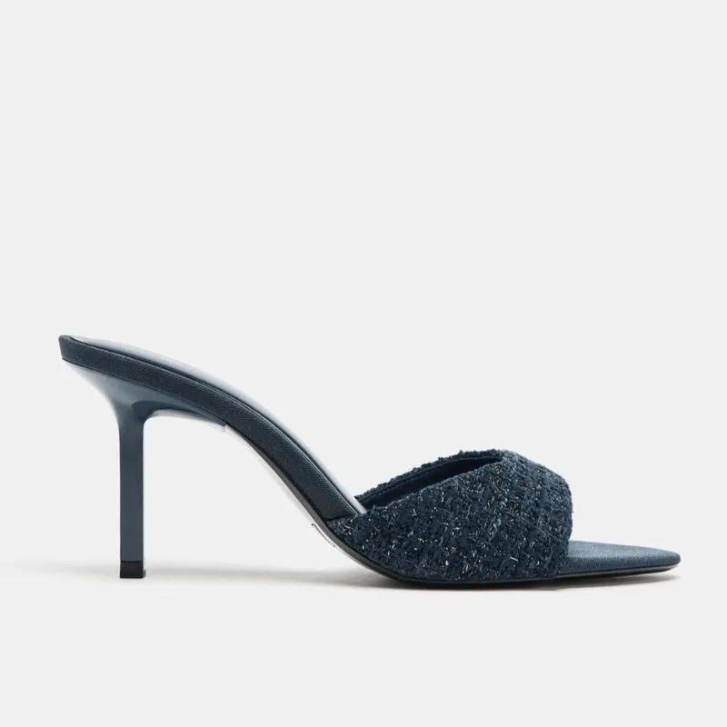 شباشب نسائية بكعب عالي رفيعة من القماش المريح، صنادل صيفية مثيرة بمقدمة مفتوحة، صنادل فاخرة بكعب مصمم للسيدات