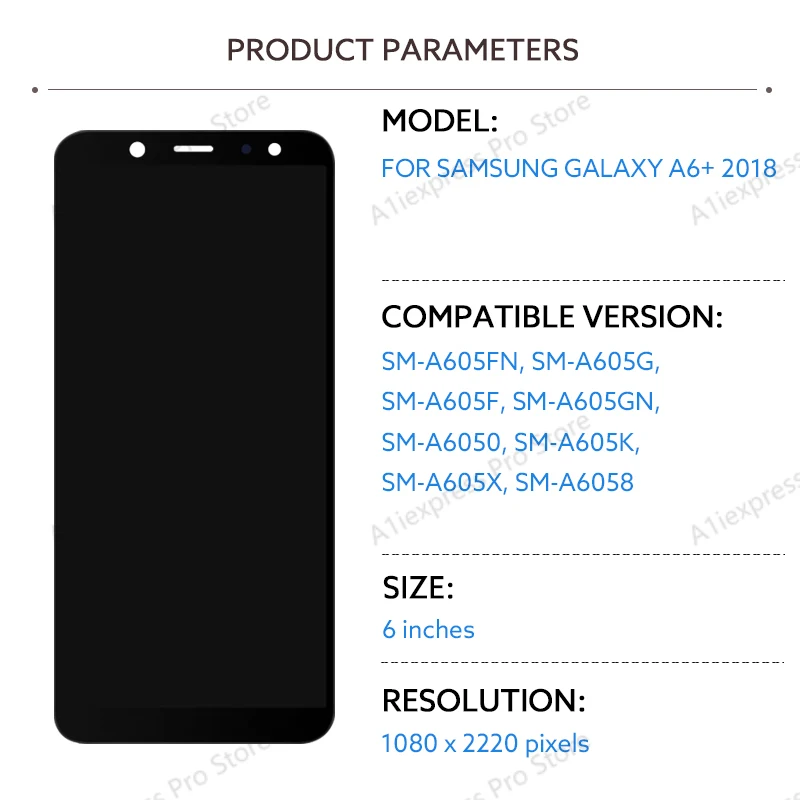 For Samsung Galaxy A6+ 2018 LCD Display Touch Screen Digitizer Assembly A6 Plus 2018 A605G A605F A605K A605X LCD Repair Parts