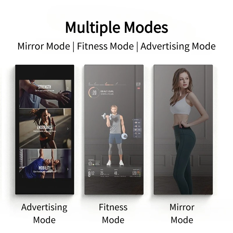 Custom-designed Smart Home Fitness Mirror All-in-one Unit, Available in 21-inch or 32-inch Sizes for Full-body Workouts At Home