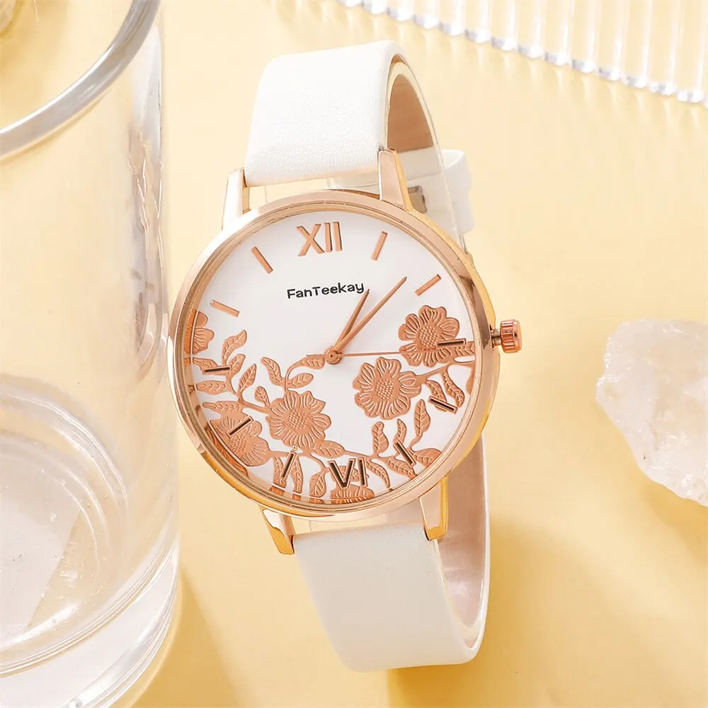 5PCS Set Womens Bracelet Quartz Watches For Women Leather Watch Ladies Sports Dress Rose Dial Wrist Watch Clock Relogio