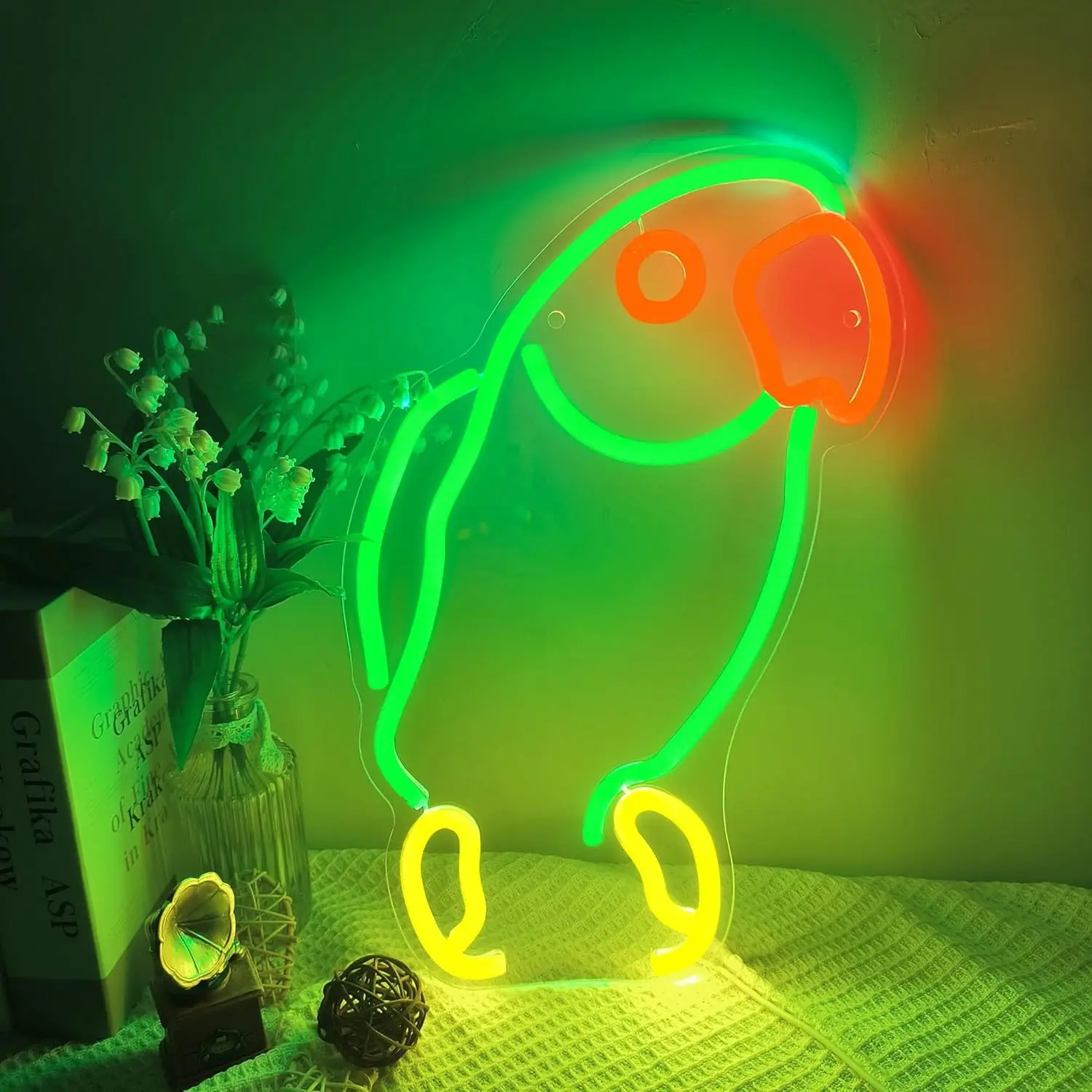 Parrot LED Neon Light - USB Powered, With Dimmer, Adjustable Brightness, Perfect for Living Rooms, Offices, Tropical Decor