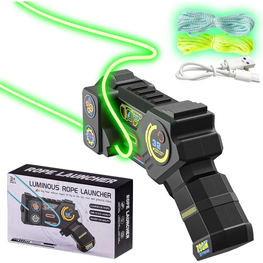 2026 New Rope Launcher Fidget Toy ZipString Handheld Adjustable Speed LED Glow Stress Relief Toy Gift for Kids Boys Girls